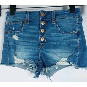 American‎ Eagle Cut Off Shorts Womens Size 4 Button Fly  Distressed Denim
